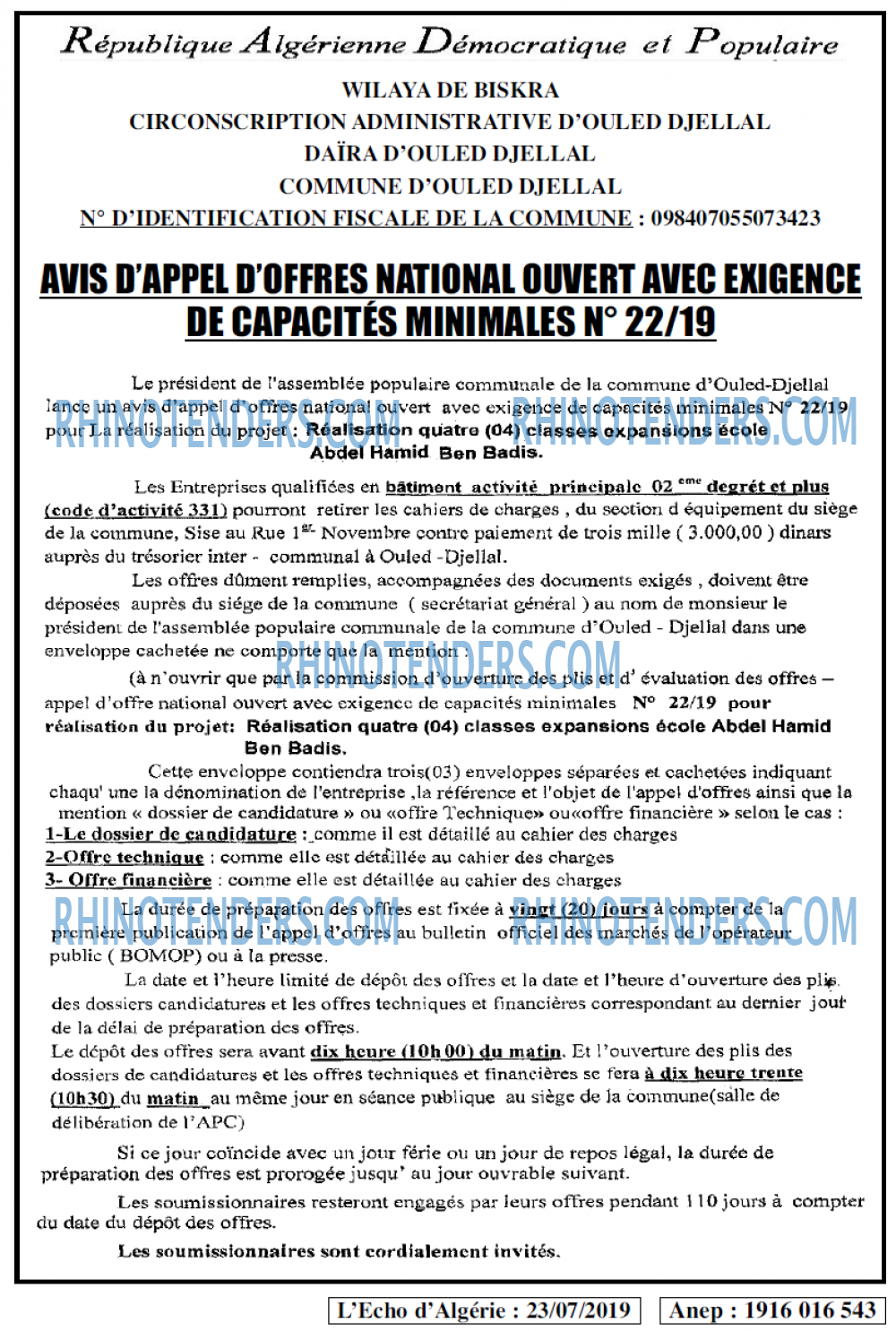 L'ECHO D'ALGERIE