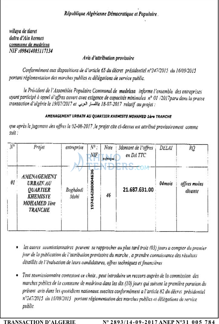 TRANSACTION D'ALGERIE