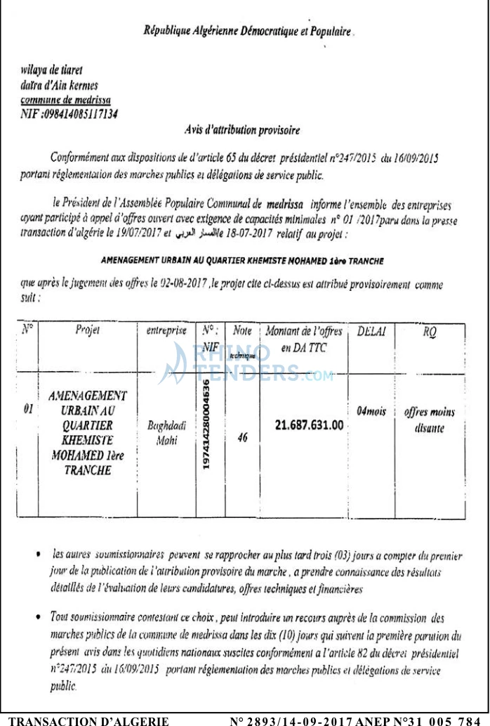 TRANSACTION D'ALGERIE