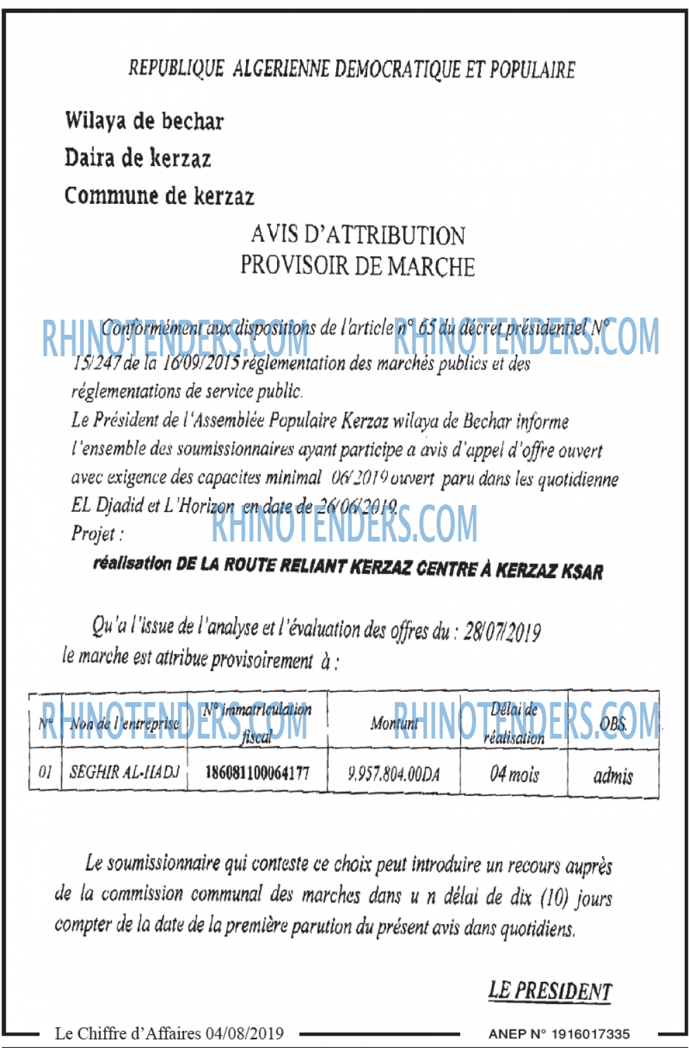 Le Chiffre d'Affaires