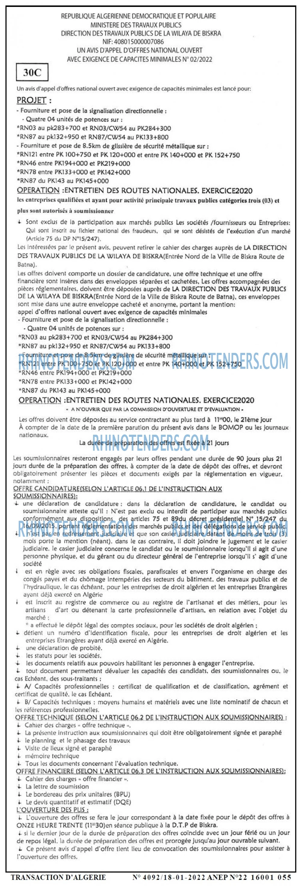 TRANSACTION D'ALGERIE