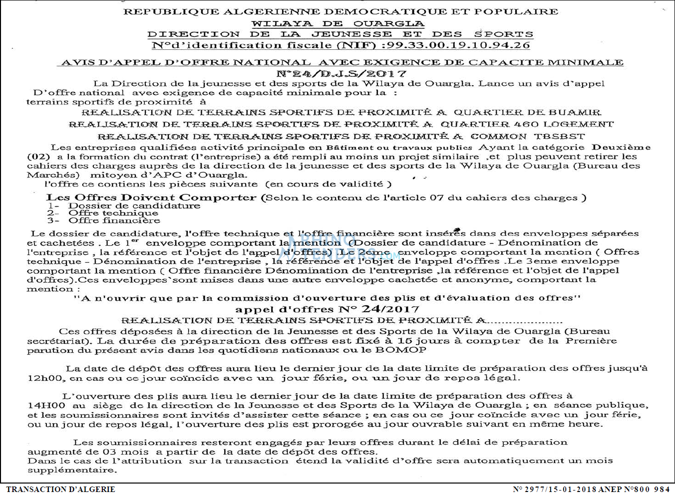 TRANSACTION D'ALGERIE