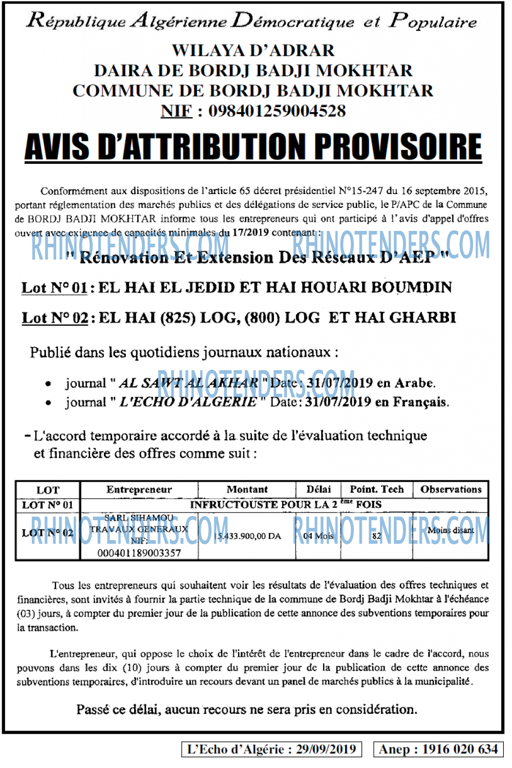 L'ECHO D'ALGERIE