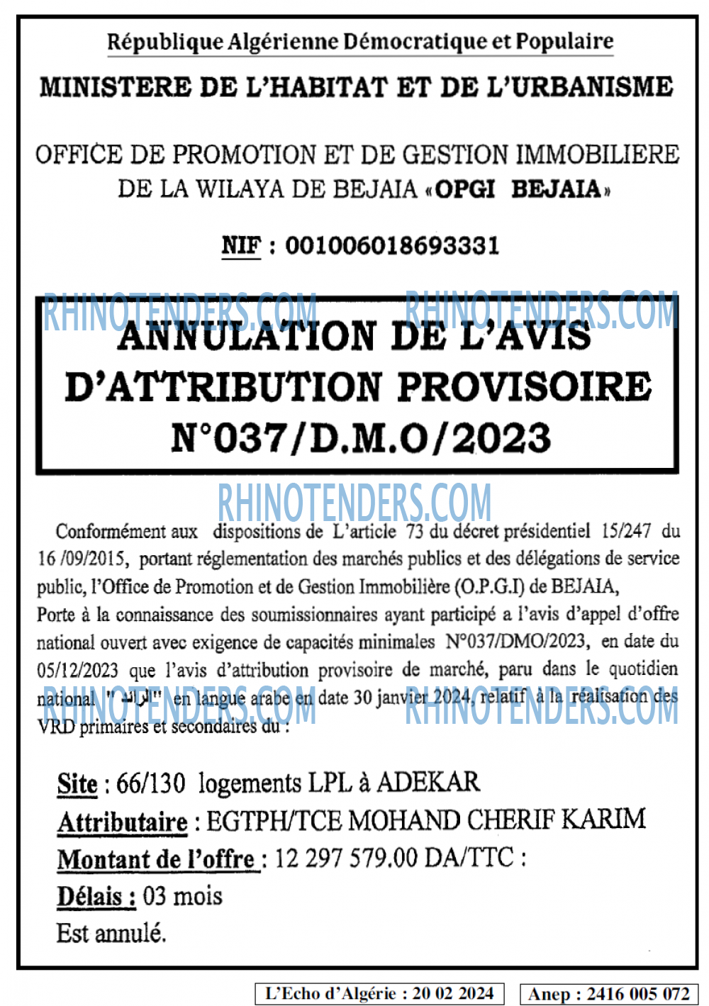 L'ECHO D'ALGERIE