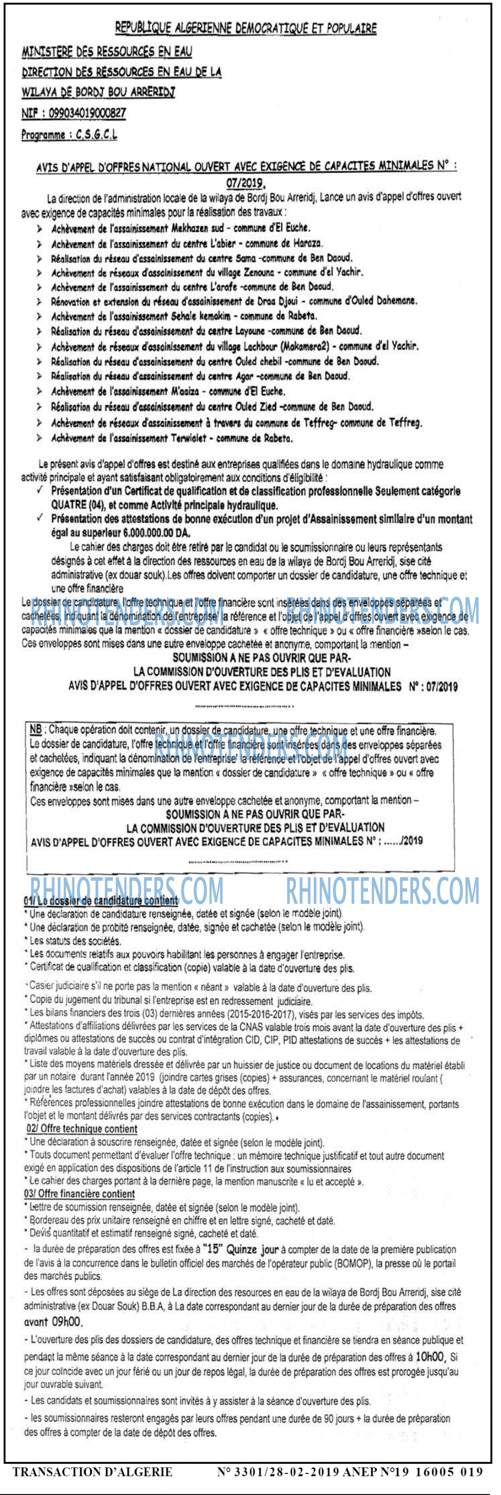 TRANSACTION D'ALGERIE