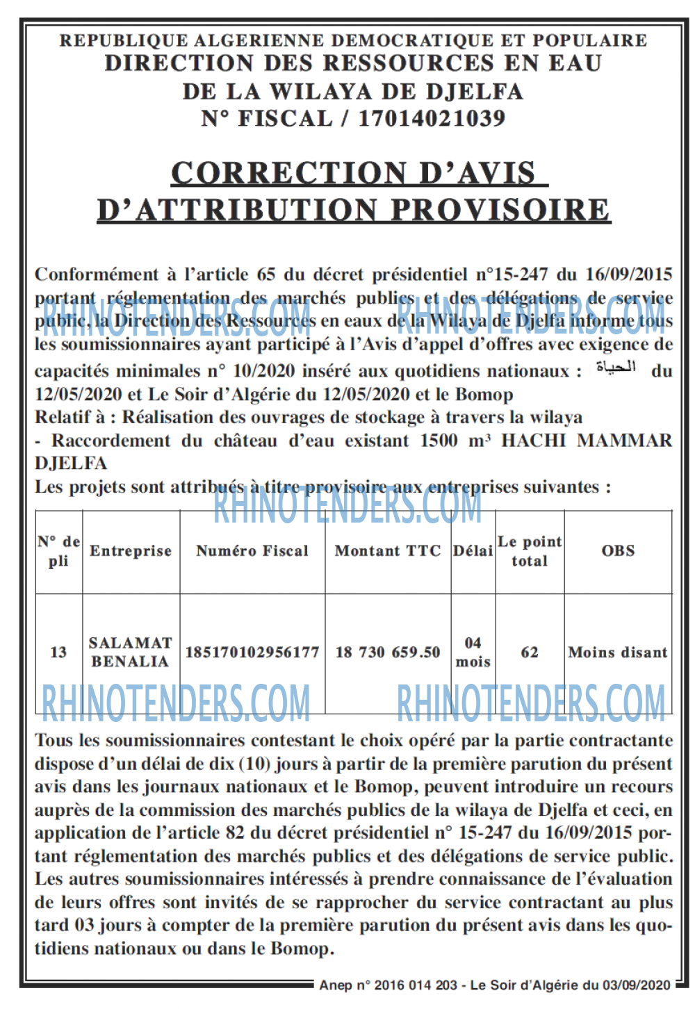 LE SOIR D'ALGERIE