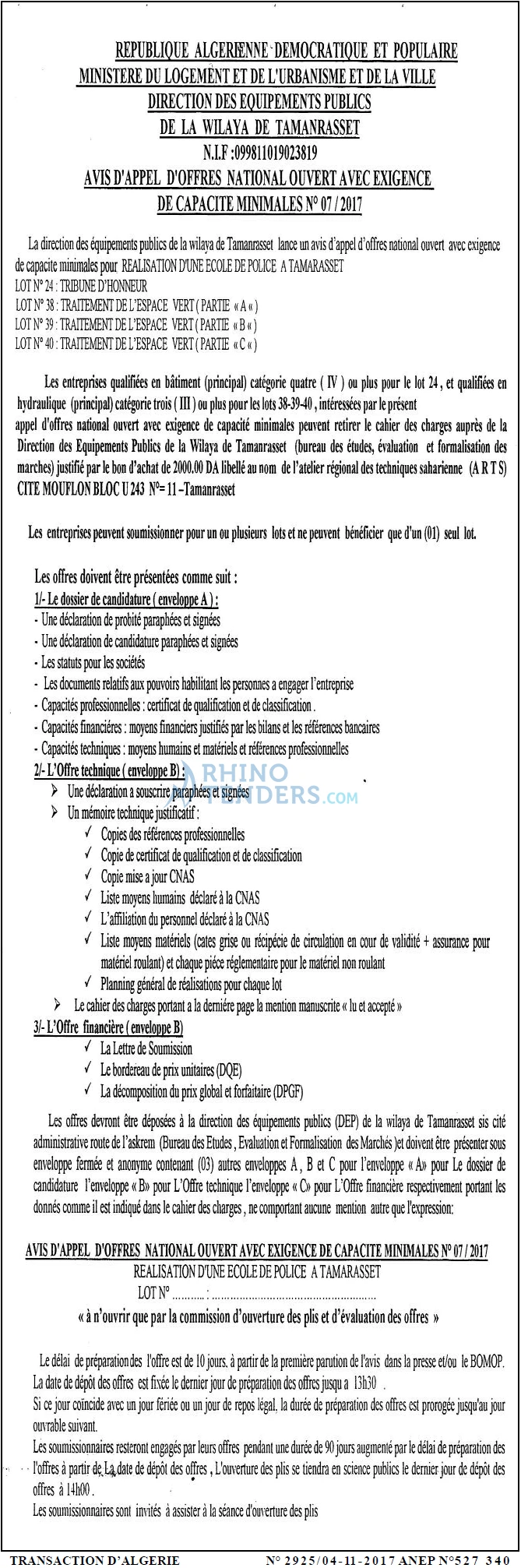 TRANSACTION D'ALGERIE