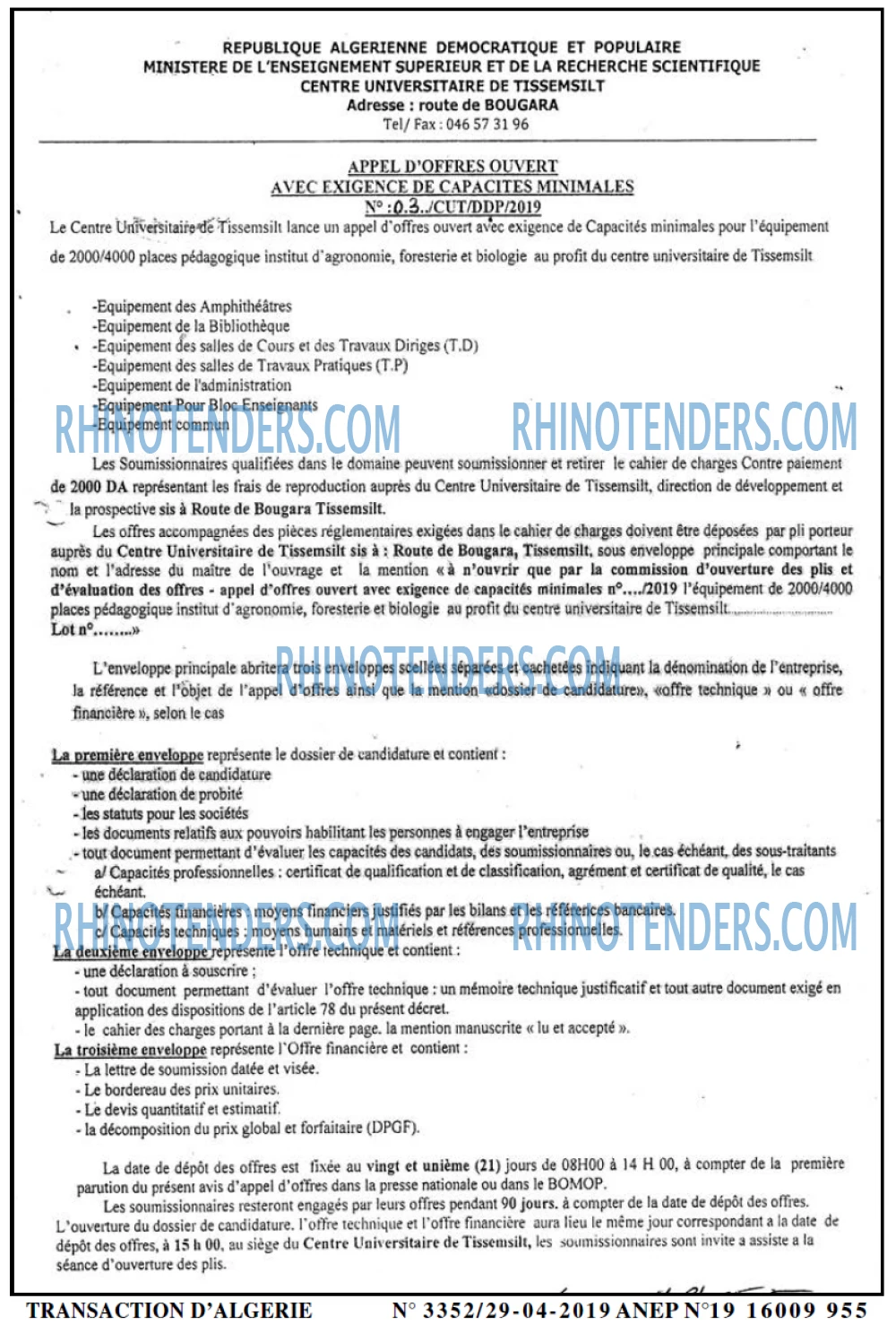 TRANSACTION D'ALGERIE