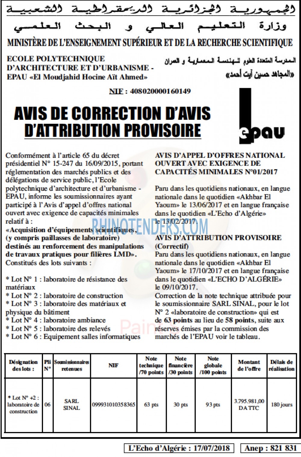 L'ECHO D'ALGERIE