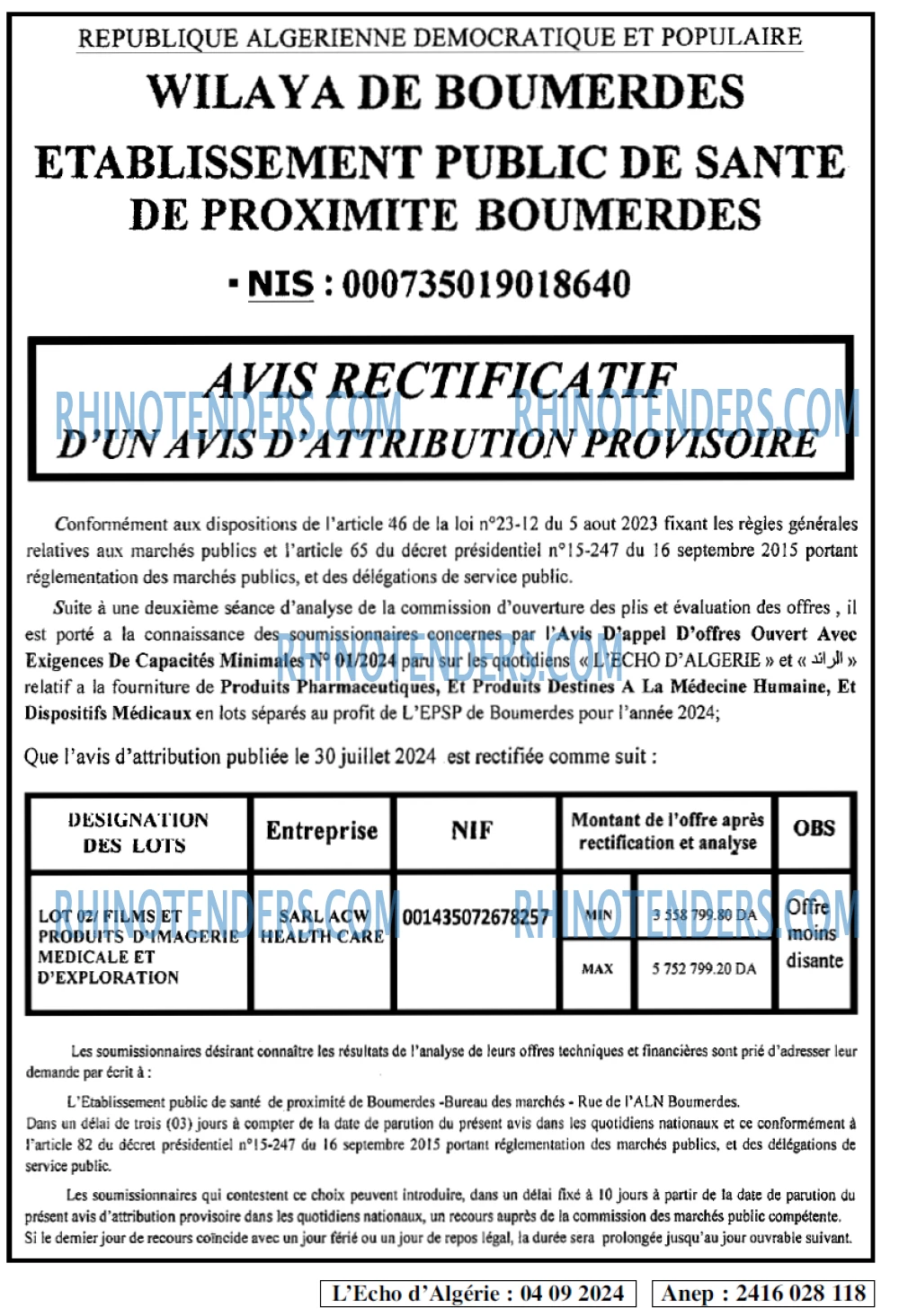 L'ECHO D'ALGERIE