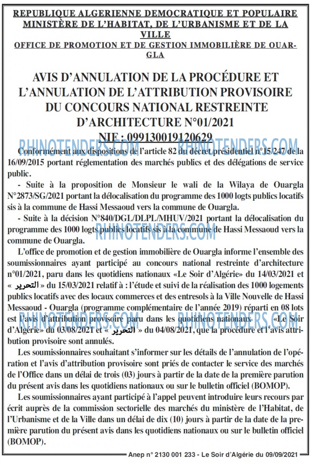LE SOIR D'ALGERIE
