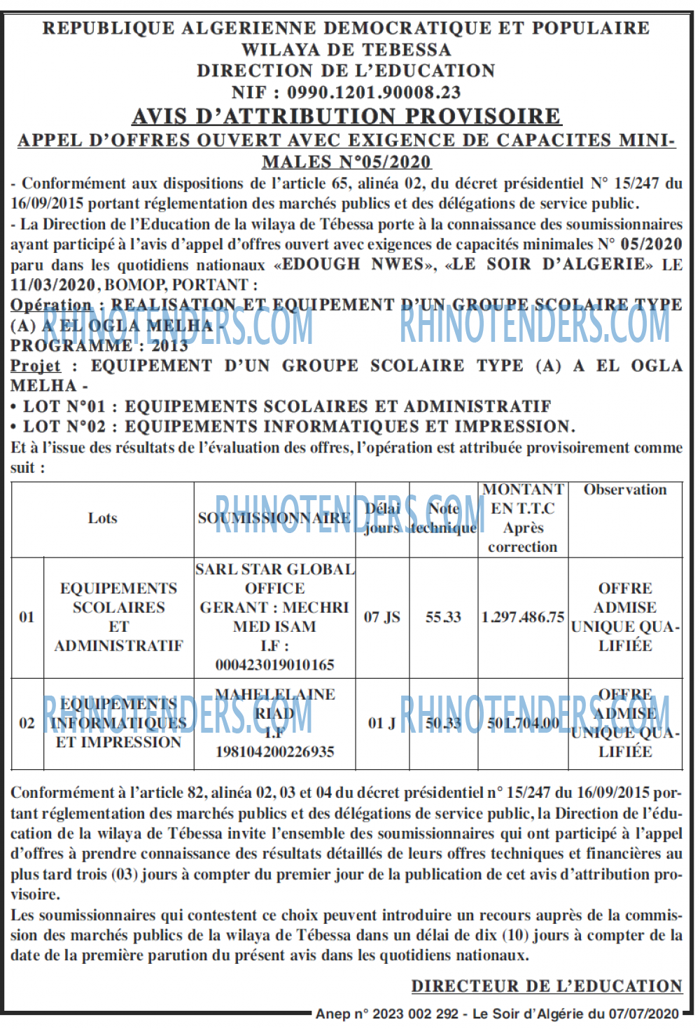 LE SOIR D'ALGERIE