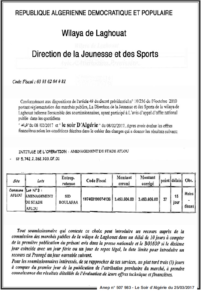 LE SOIR D'ALGERIE