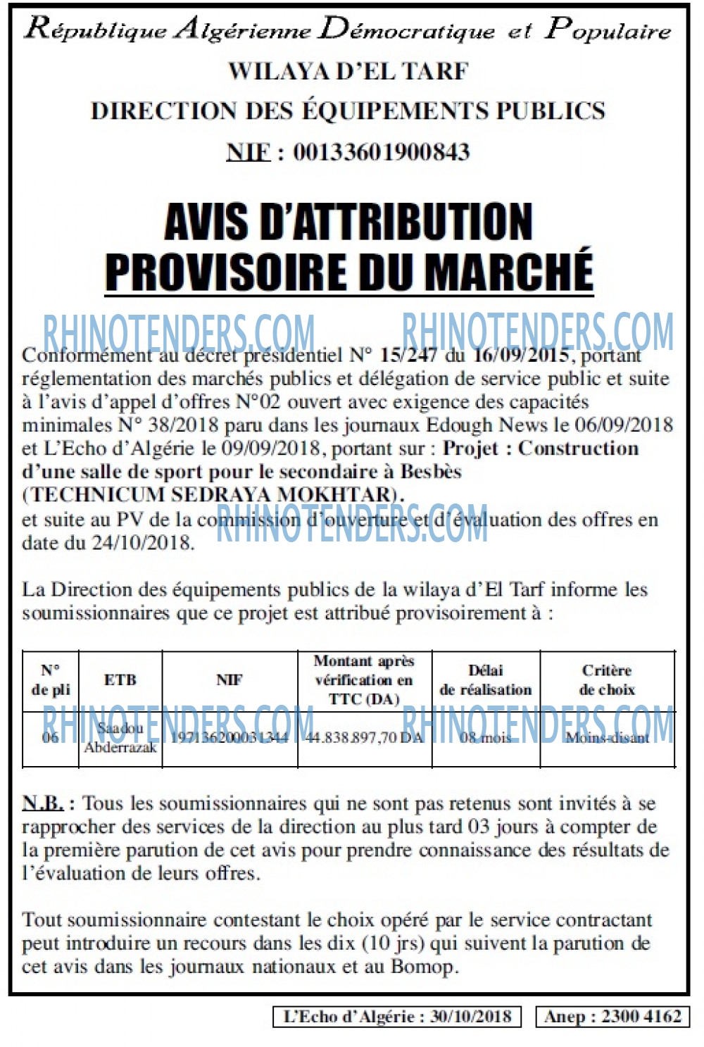 L'ECHO D'ALGERIE