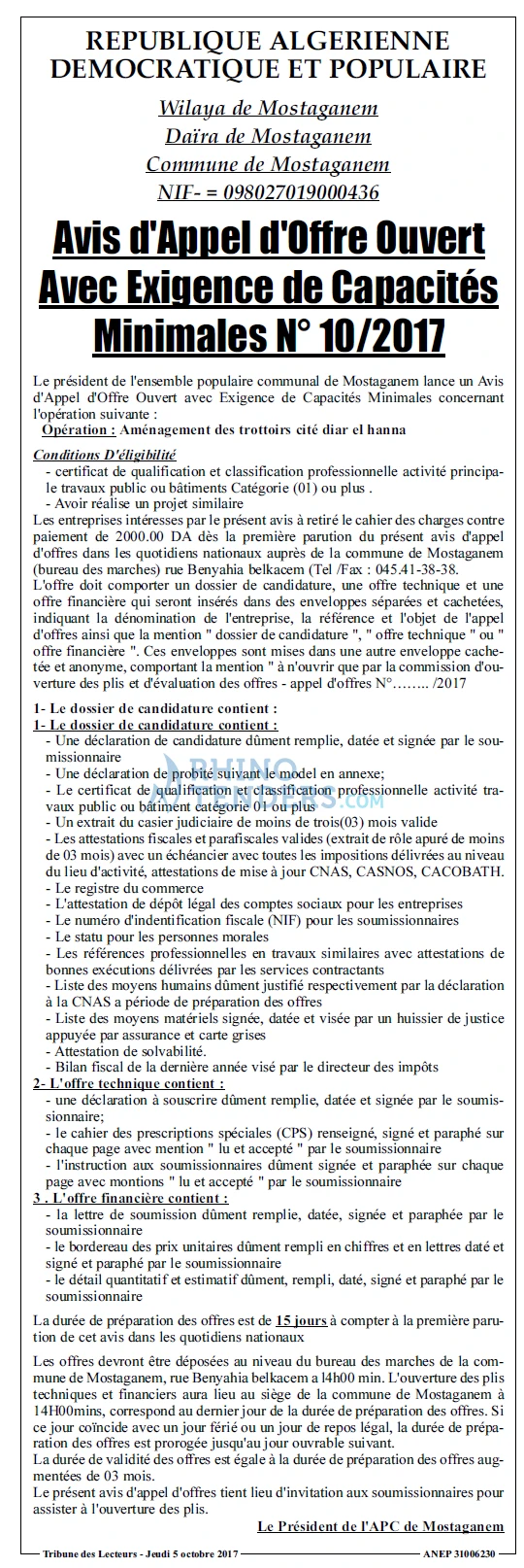 TRIBUNE DES LECTEURS