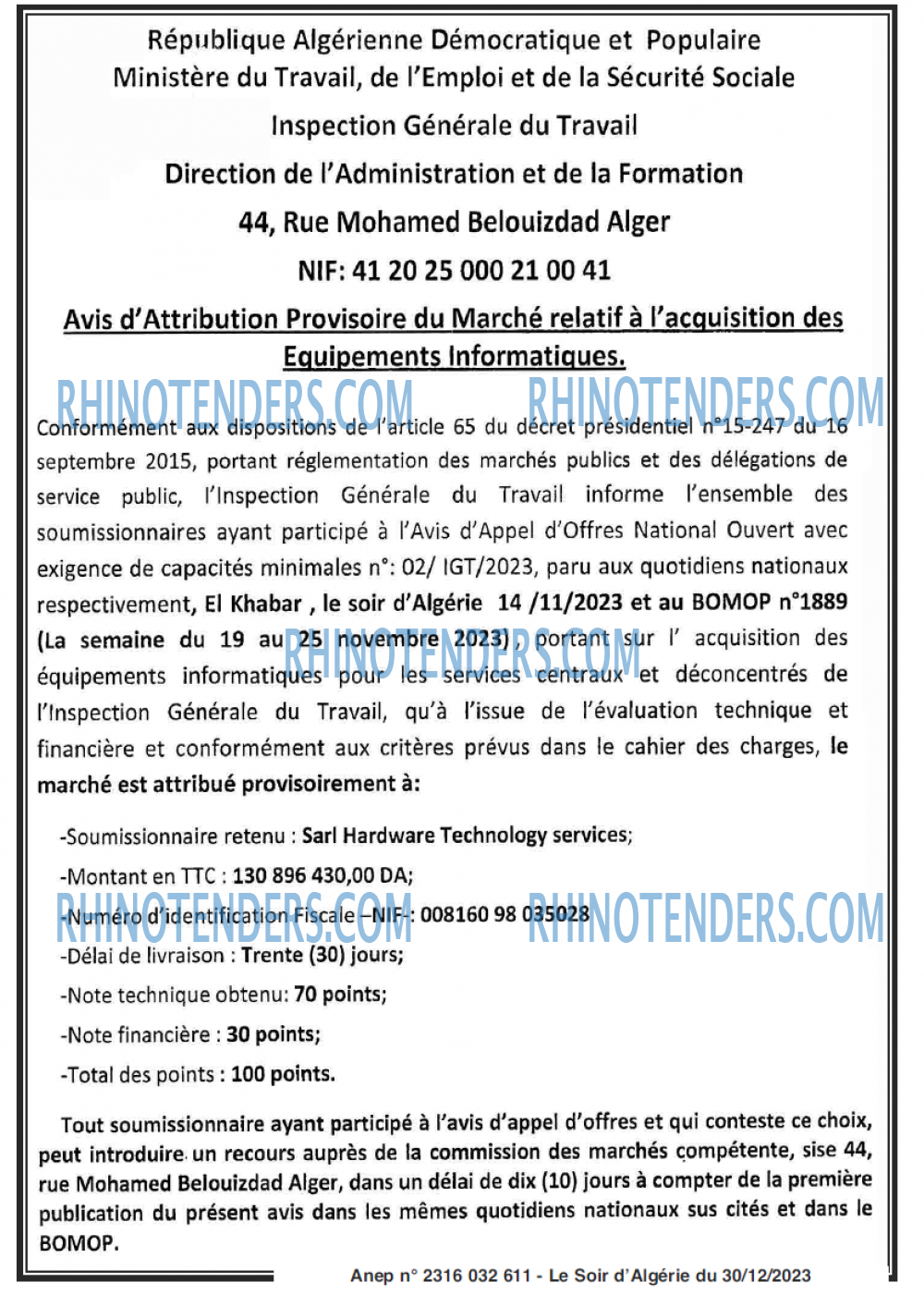 LE SOIR D'ALGERIE