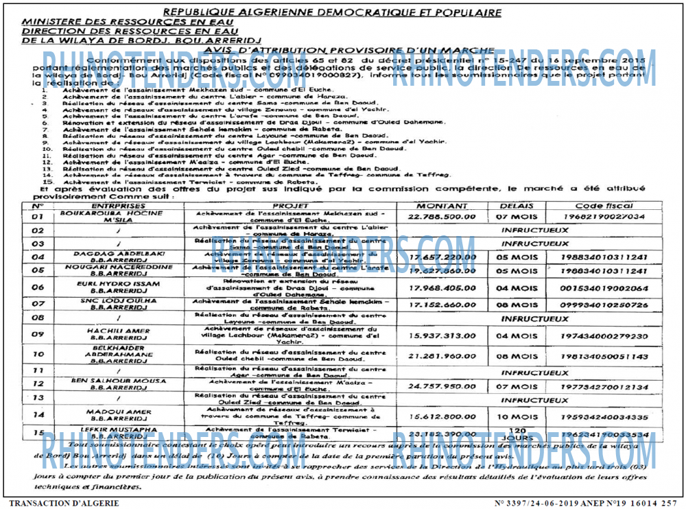 TRANSACTION D'ALGERIE