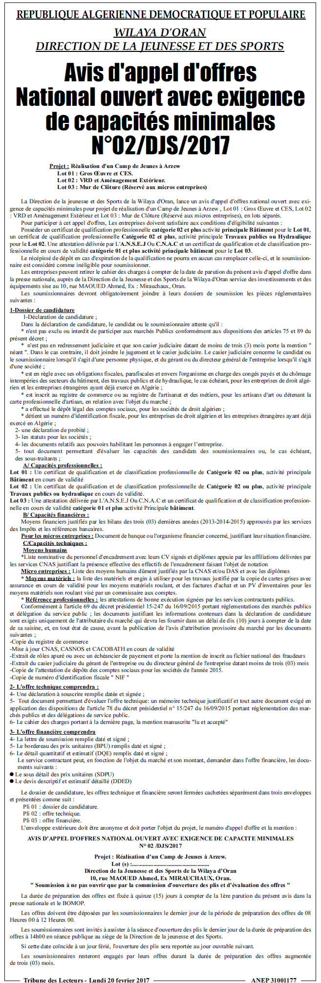 TRIBUNE DES LECTEURS