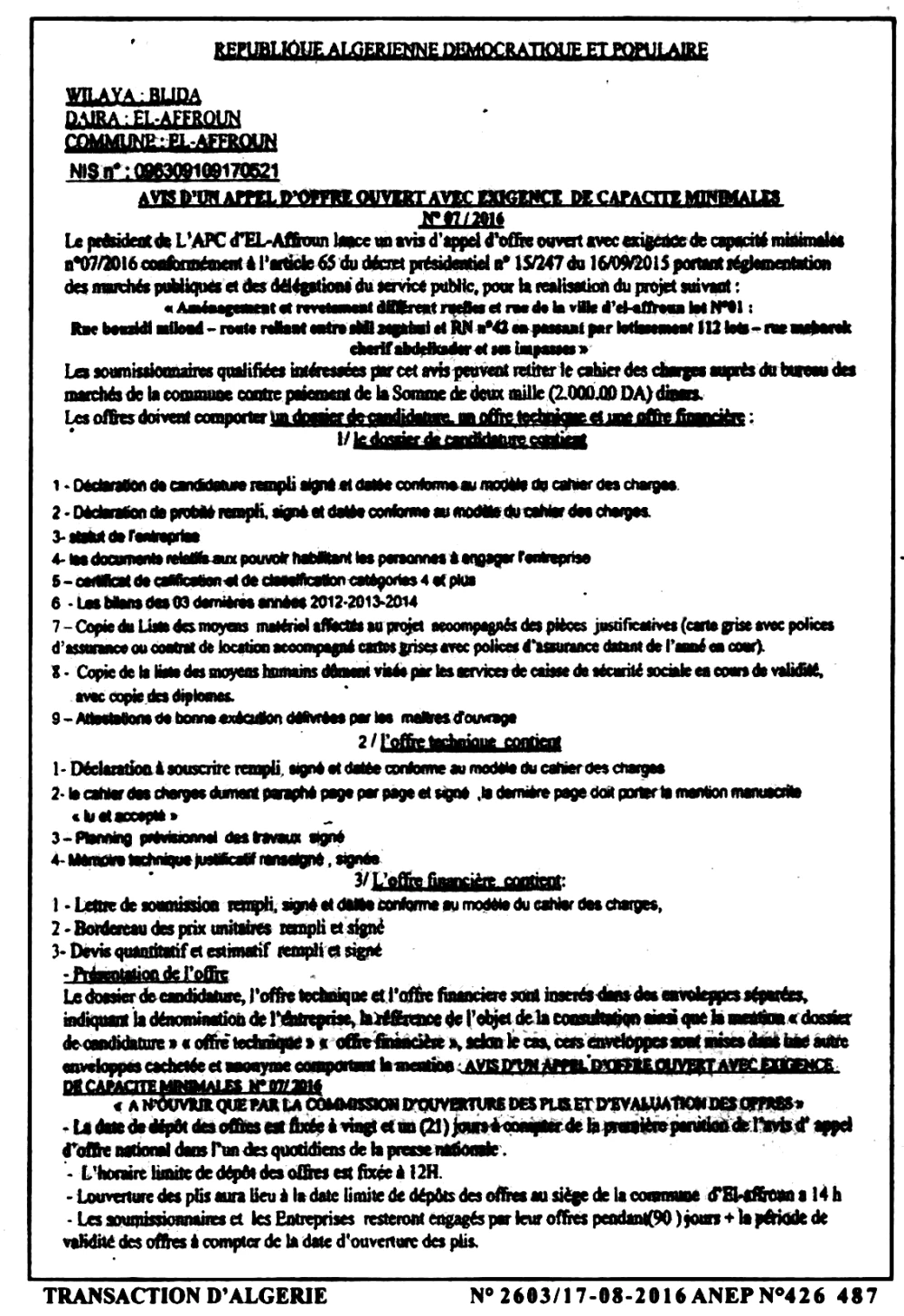 TRANSACTION D'ALGERIE