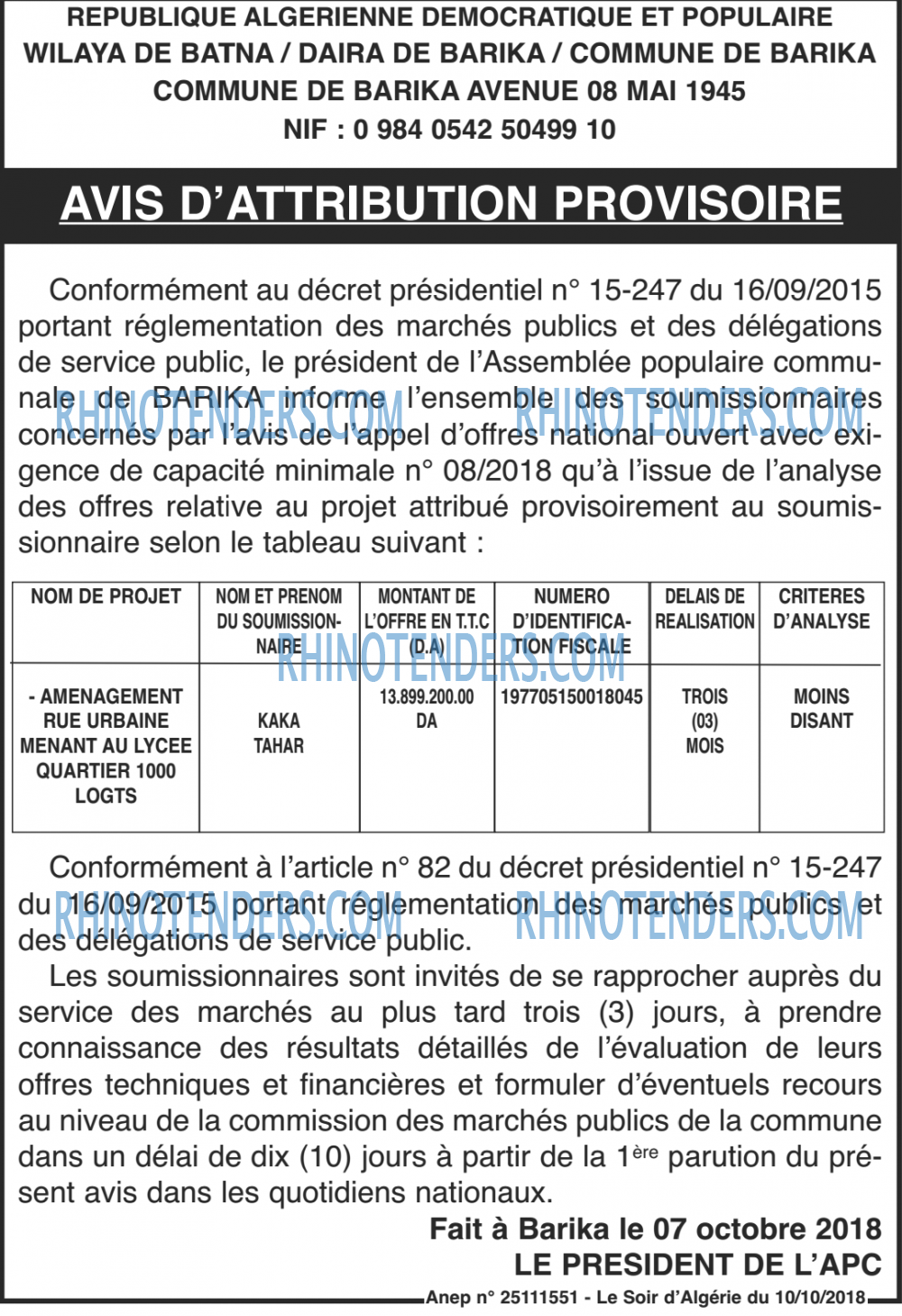 LE SOIR D'ALGERIE