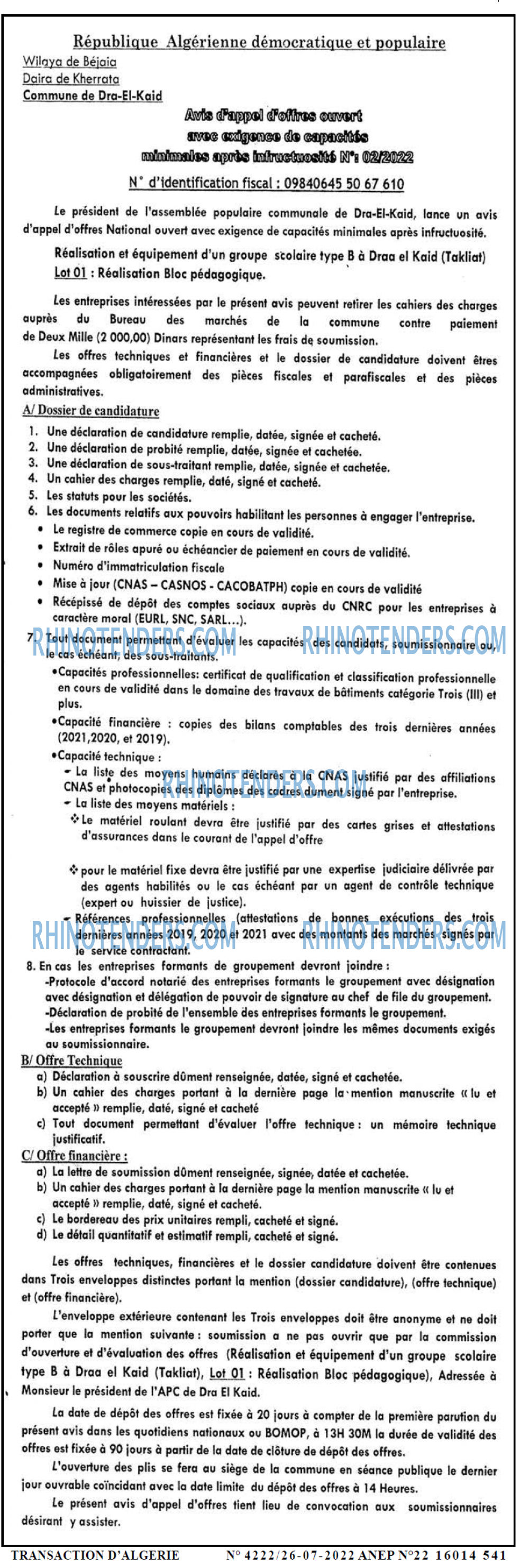 TRANSACTION D'ALGERIE