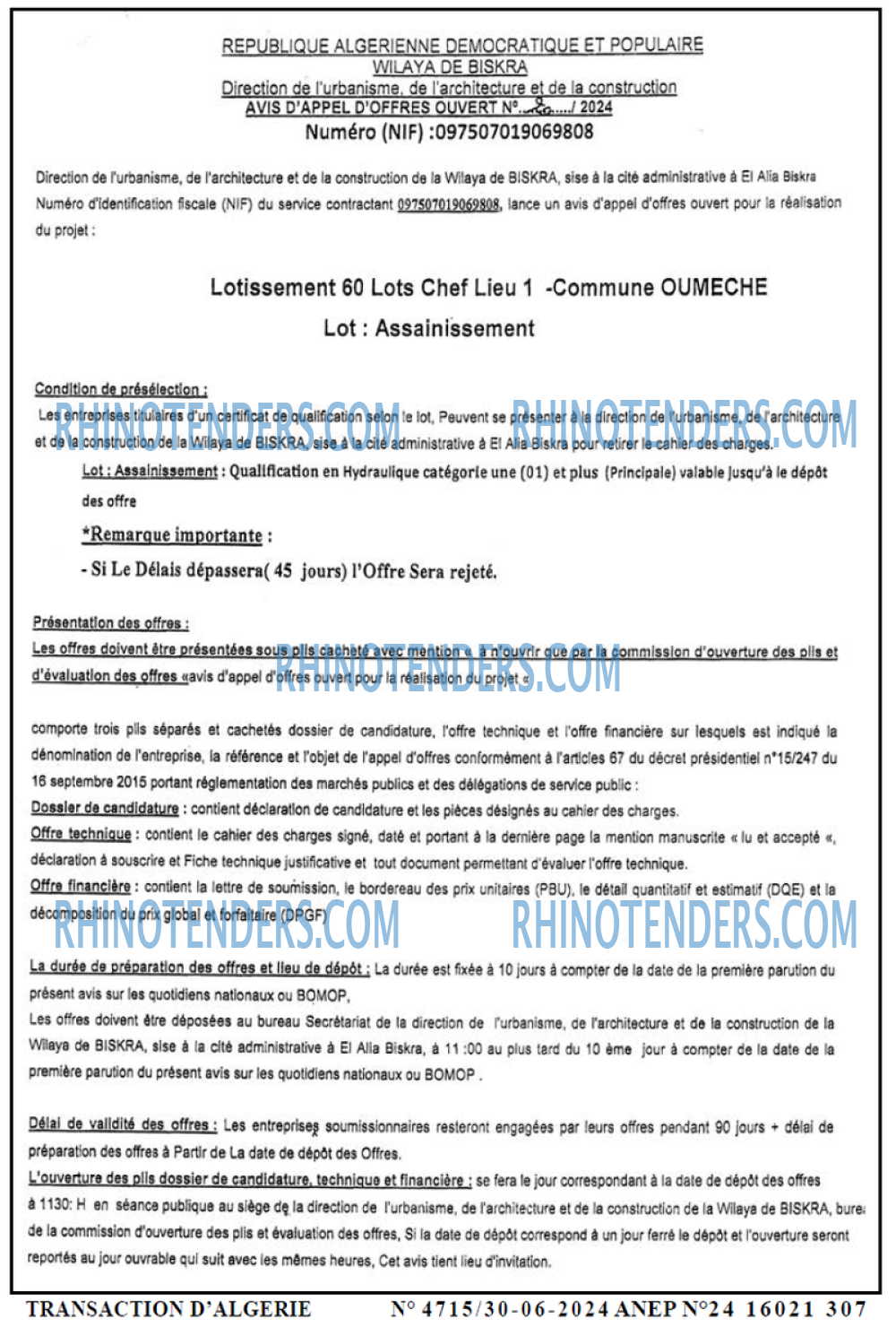 TRANSACTION D'ALGERIE