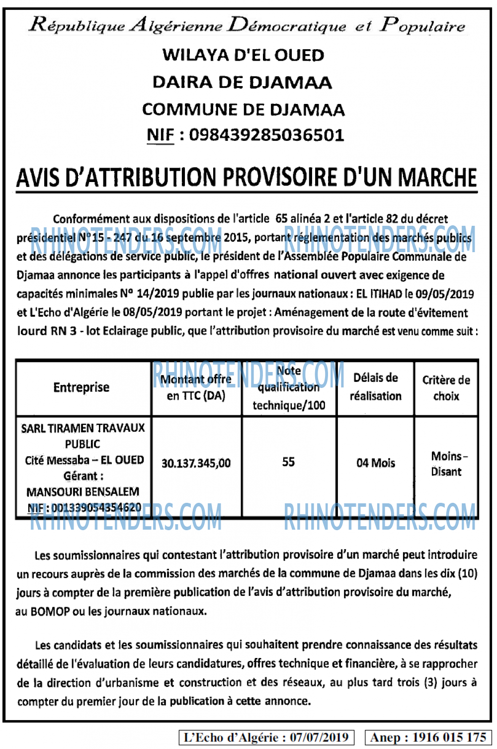 L'ECHO D'ALGERIE