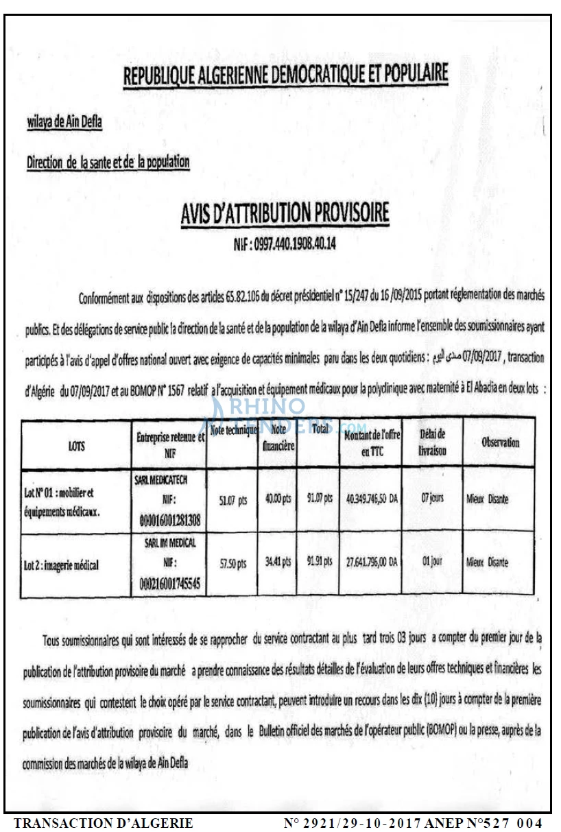 TRANSACTION D'ALGERIE