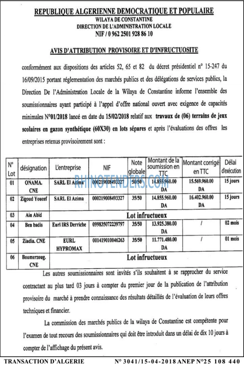 TRANSACTION D'ALGERIE