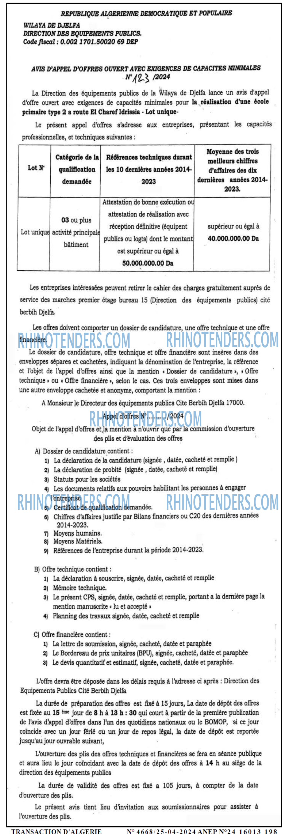 TRANSACTION D'ALGERIE