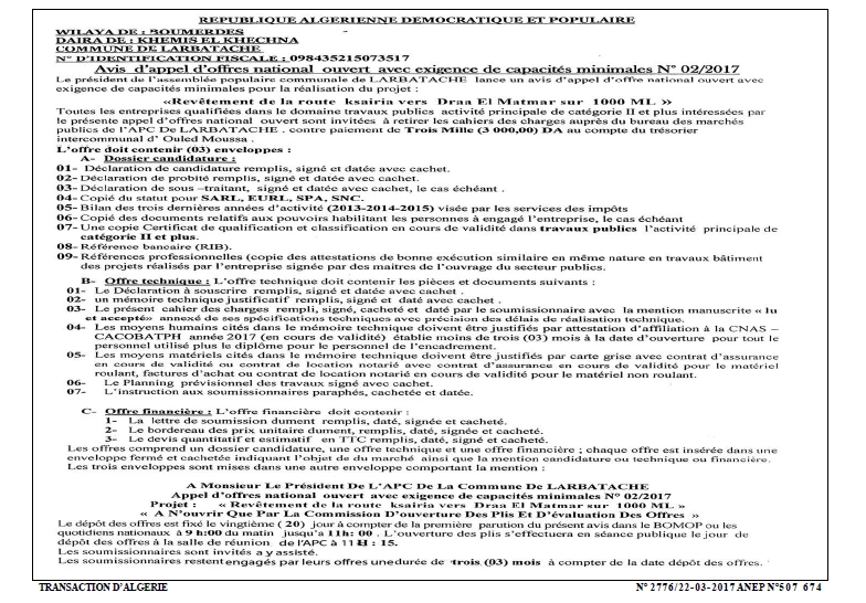 TRANSACTION D'ALGERIE