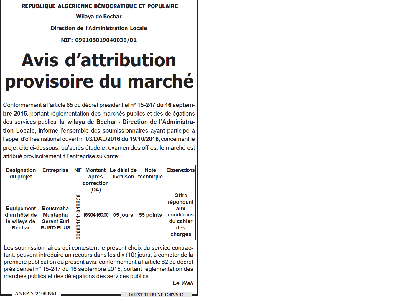 ouest TRIBUNE