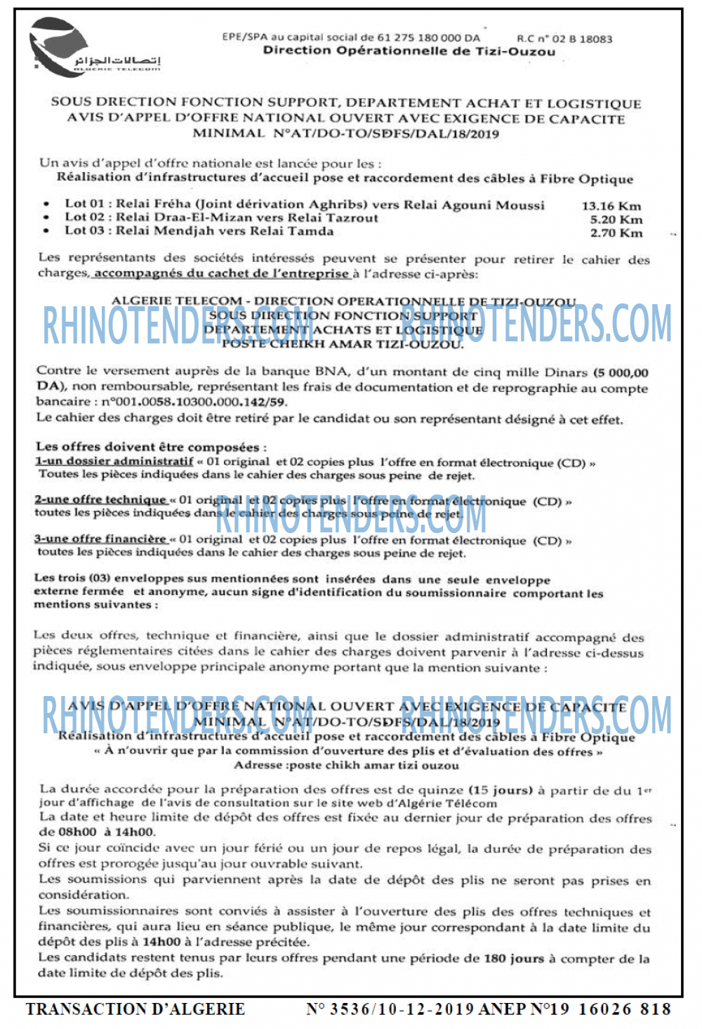 TRANSACTION D'ALGERIE