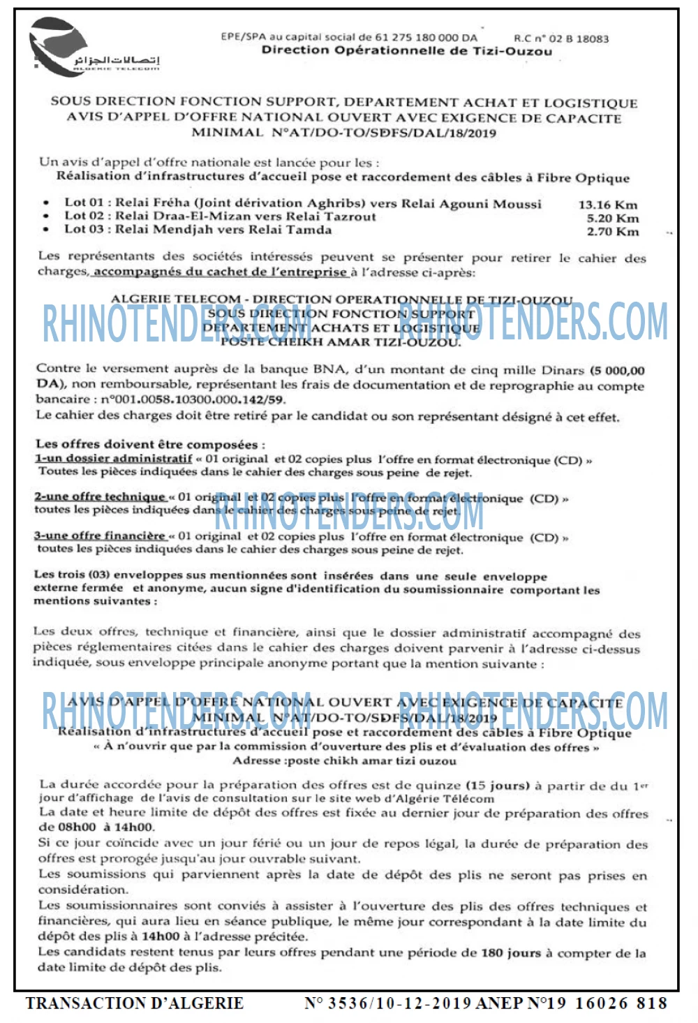 TRANSACTION D'ALGERIE