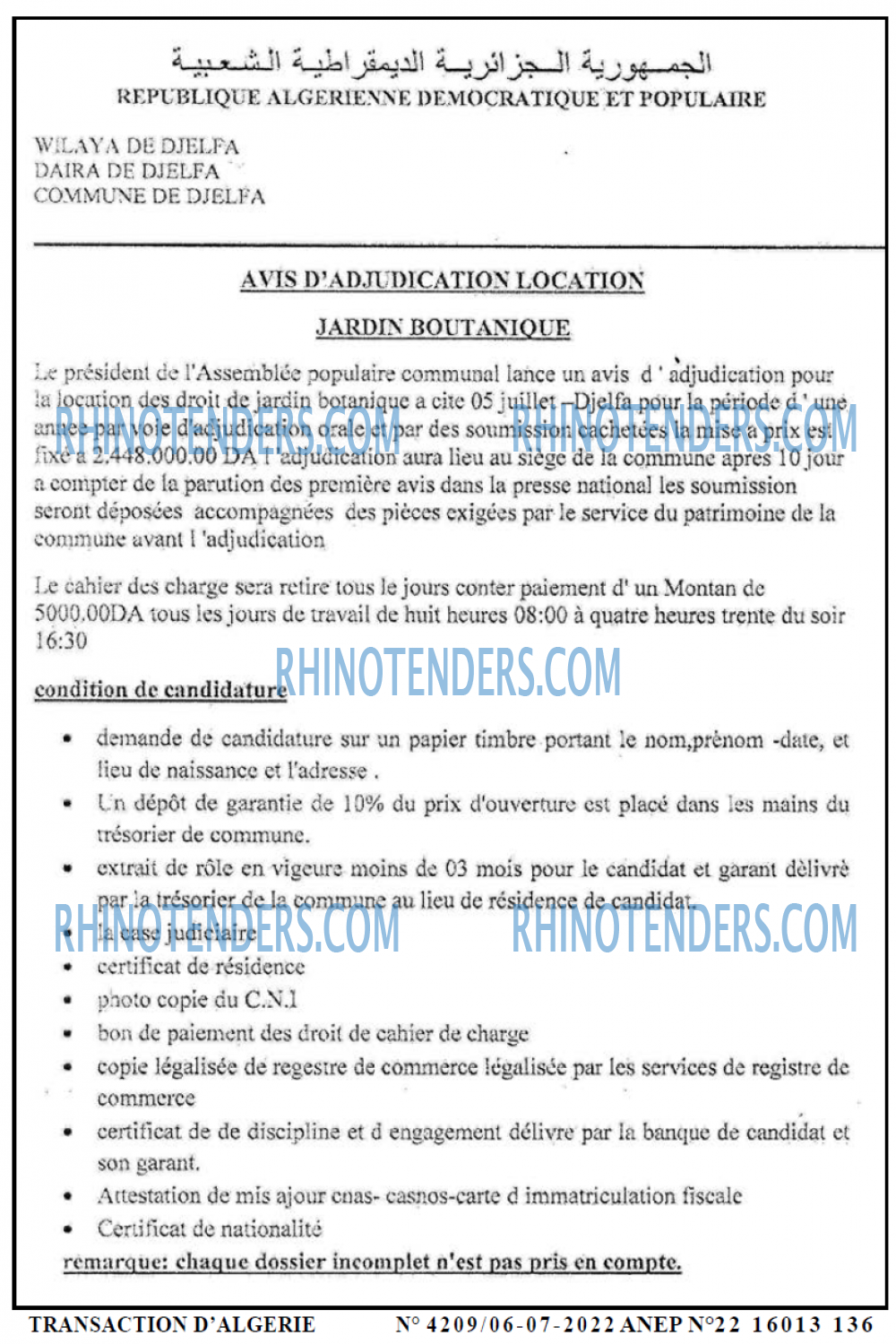 TRANSACTION D'ALGERIE