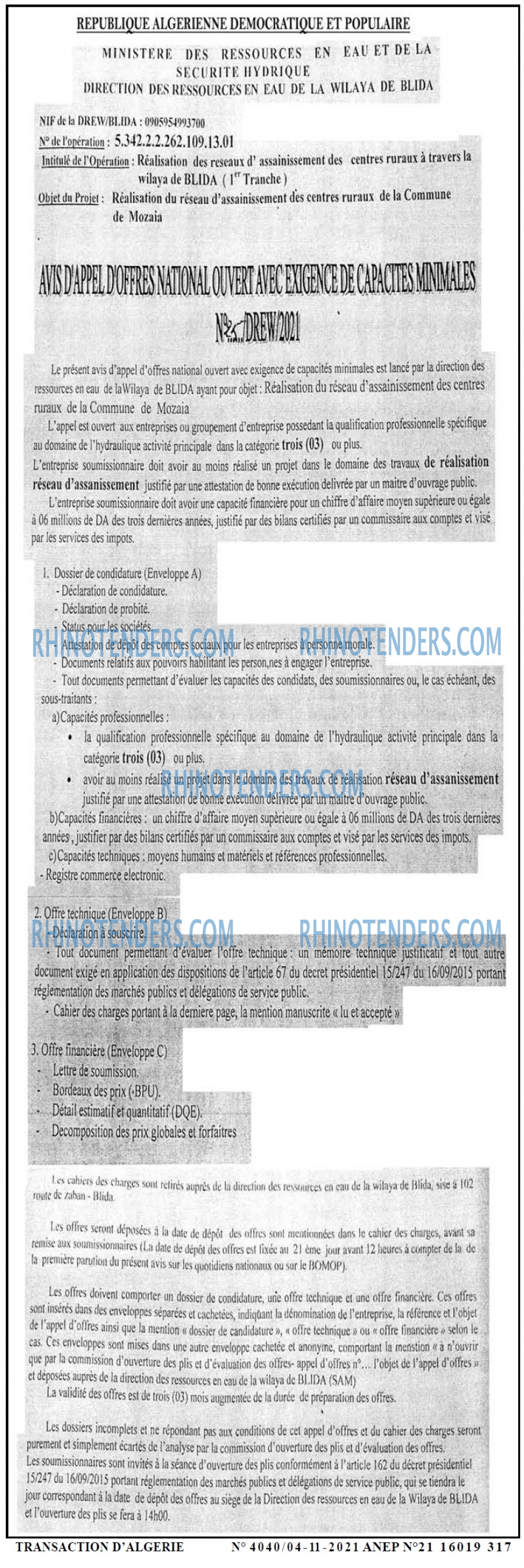 TRANSACTION D'ALGERIE