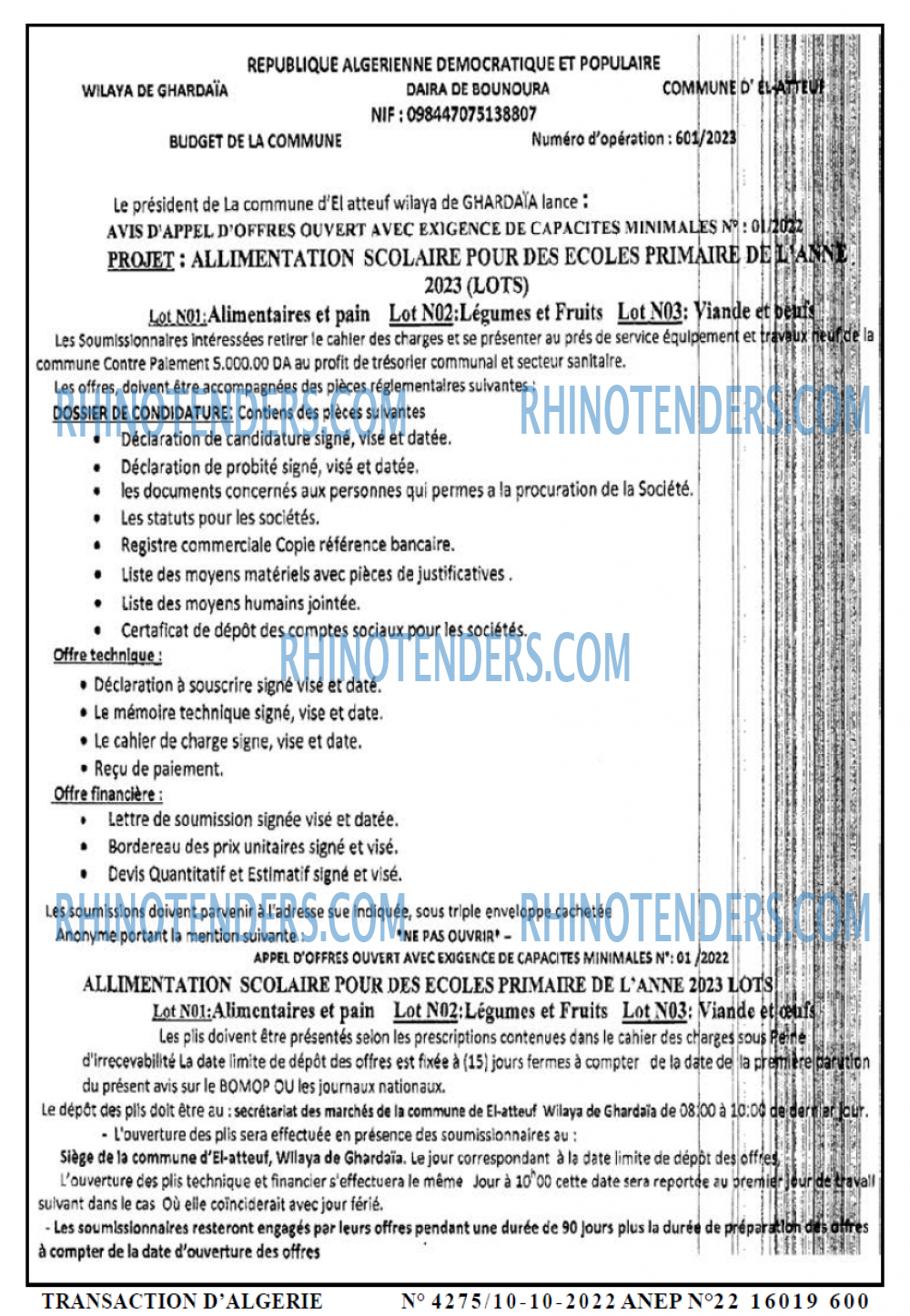 TRANSACTION D'ALGERIE