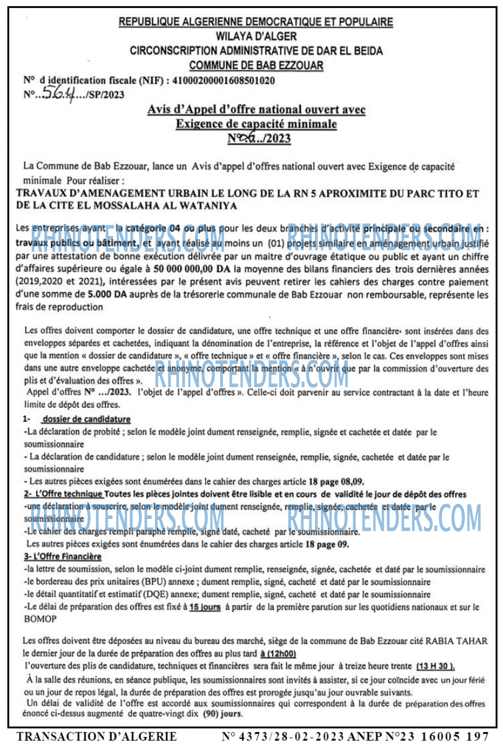 TRANSACTION D'ALGERIE