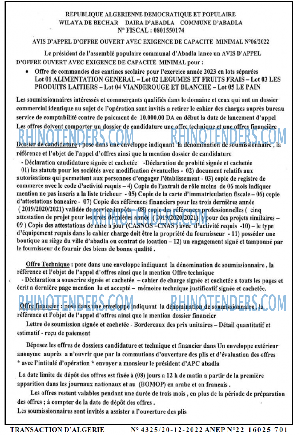 TRANSACTION D'ALGERIE