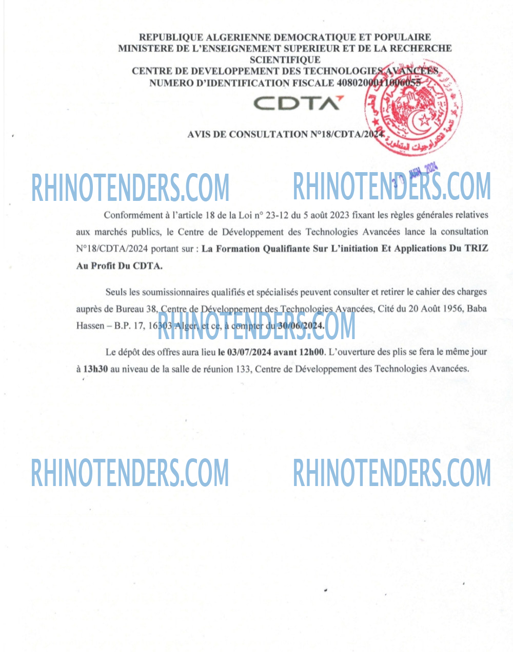 CDTA - Centre De Développement Des Technologies Avancées