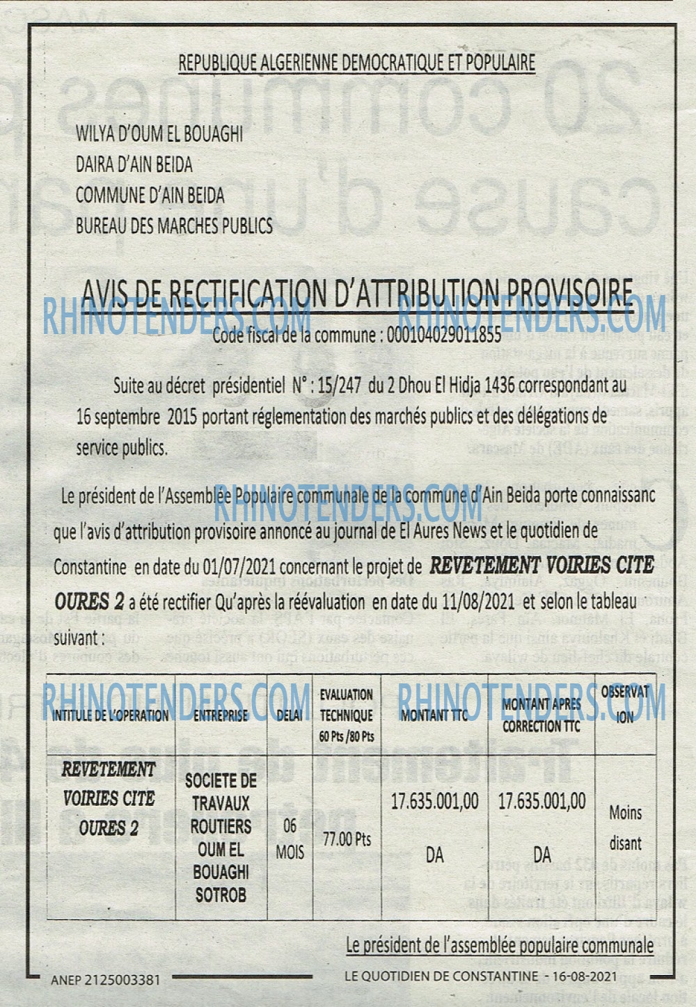 LE QUOTIDIEN DE CONSTANTINE