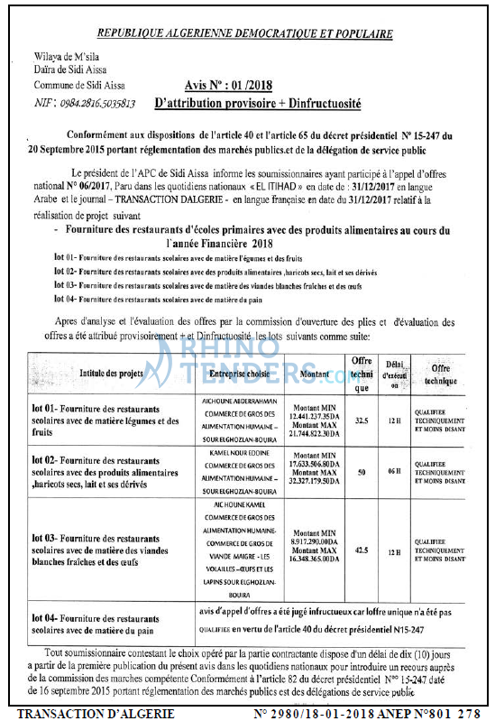TRANSACTION D'ALGERIE