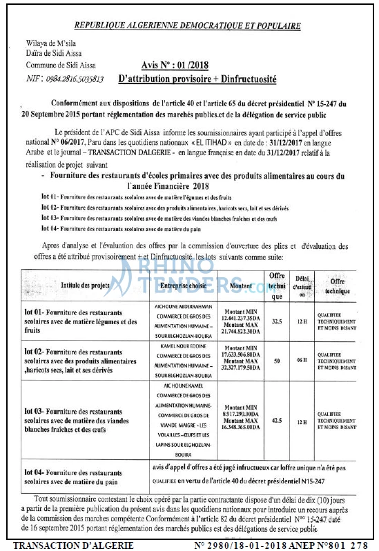 TRANSACTION D'ALGERIE