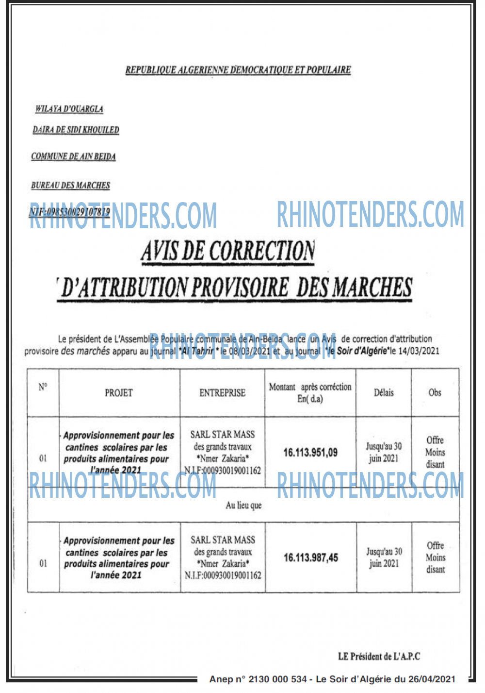 LE SOIR D'ALGERIE