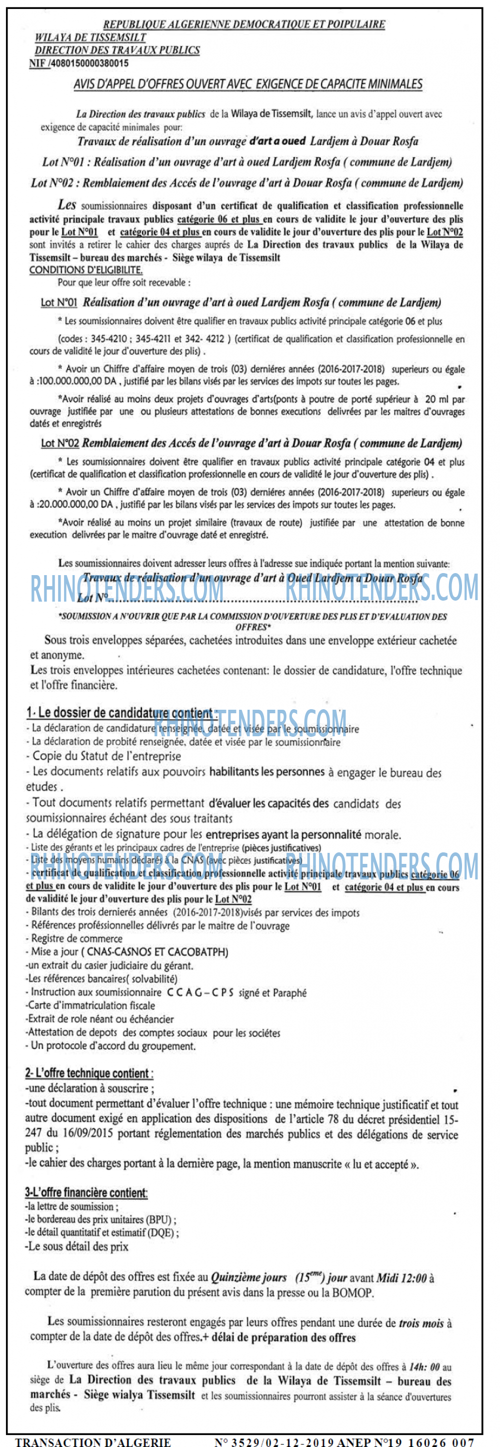 TRANSACTION D'ALGERIE