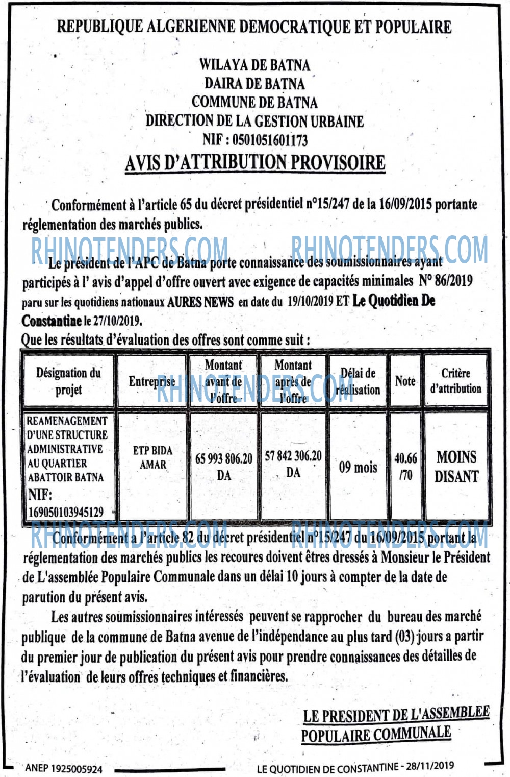 LE QUOTIDIEN DE CONSTANTINE