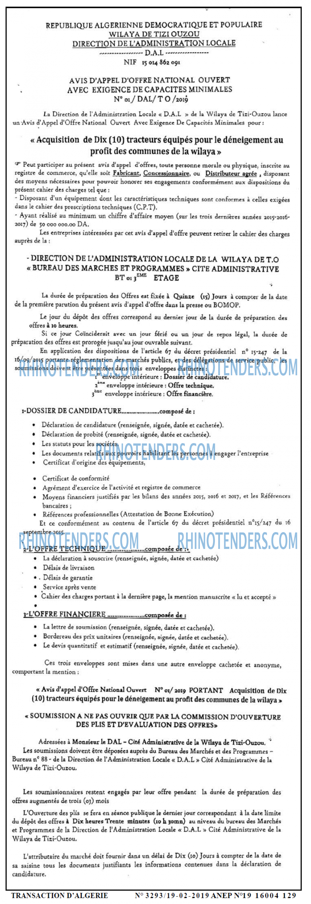TRANSACTION D'ALGERIE