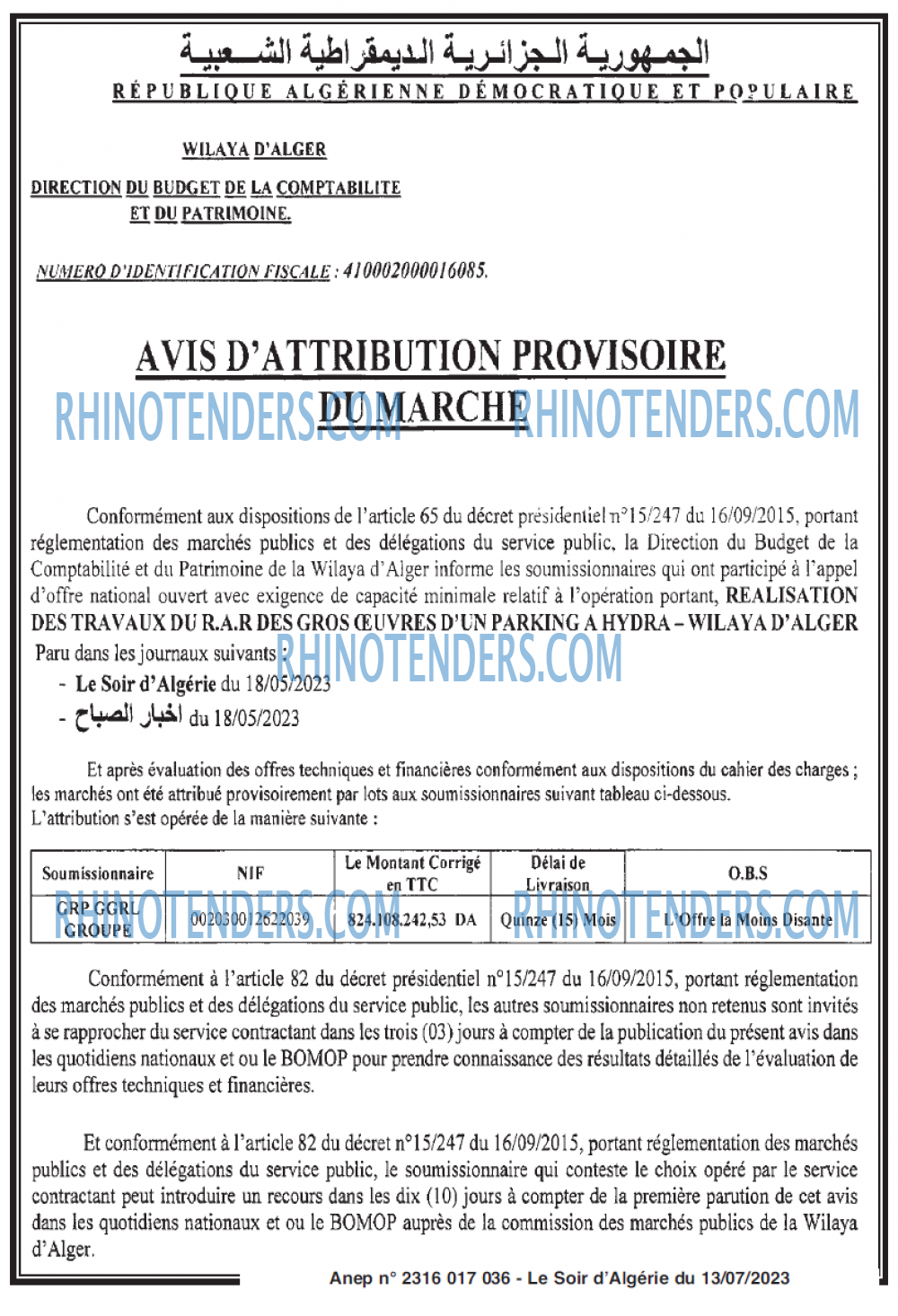 LE SOIR D'ALGERIE