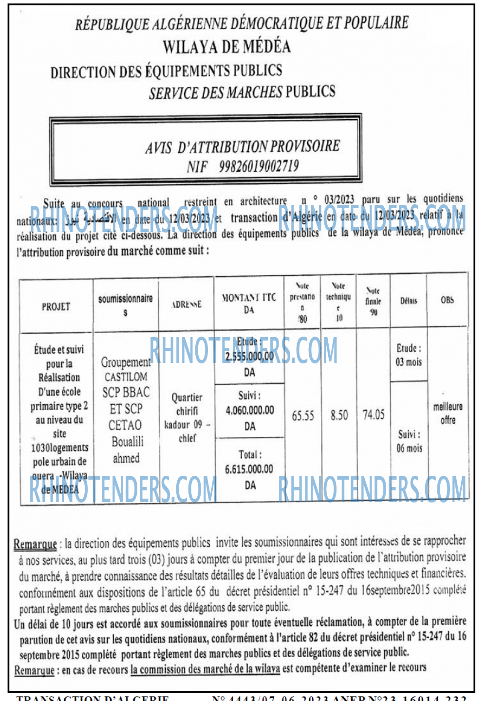 TRANSACTION D'ALGERIE