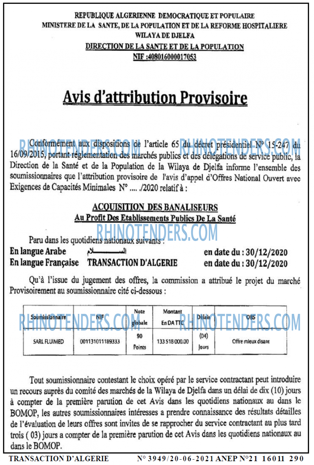TRANSACTION D'ALGERIE